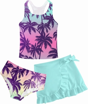 Cutemile Girls Swimsuit 3 Piece Bathing Suit Quick Dry Tankini Set with Cover Up Beach Skirt Bikini Swimwear 6-12 Years