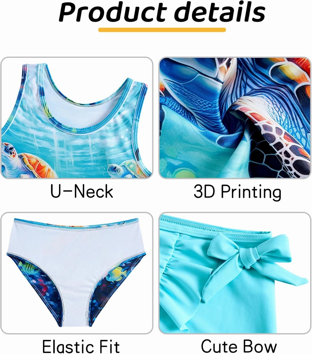 Cutemile Girls Swimsuit 3 Piece Bathing Suit Quick Dry Tankini Set with Cover Up Beach Skirt Bikini Swimwear 6-12 Years