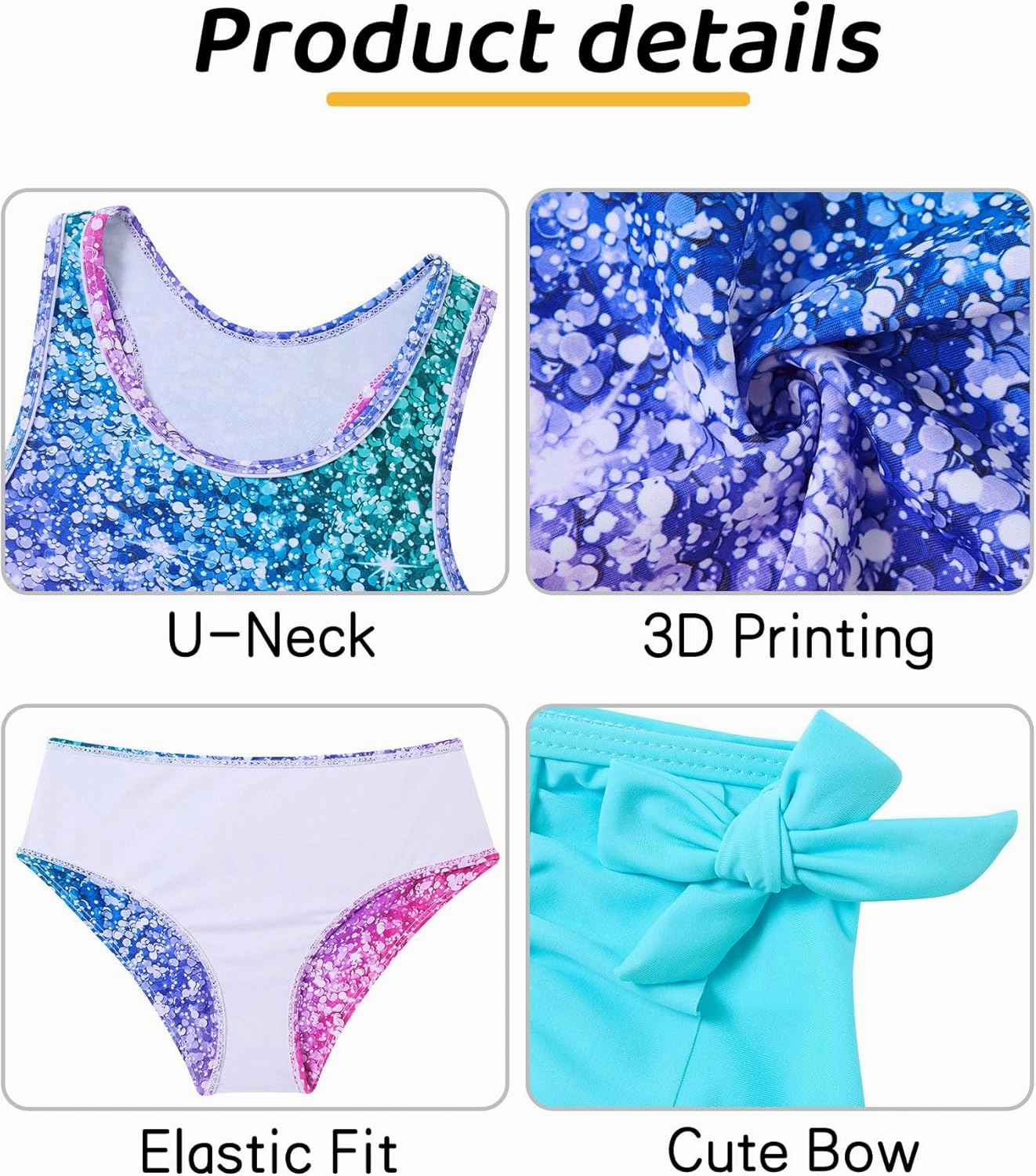 Cutemile Girls Swimsuit 3 Piece Bathing Suit Quick Dry Tankini Set with Cover Up Beach Skirt Bikini Swimwear 6-12 Years