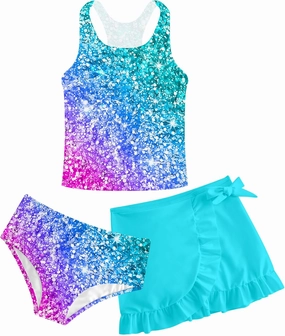 Cutemile Girls Swimsuit 3 Piece Bathing Suit Quick Dry Tankini Set with Cover Up Beach Skirt Bikini Swimwear 6-12 Years