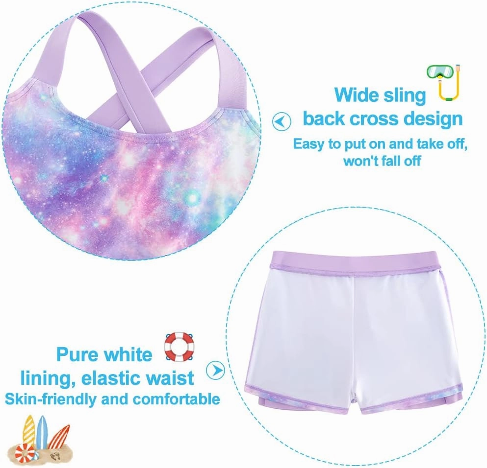 Cutemile Little Girls Two Piece Tankini Swimsuit Summer Boyshort Bathing Suit Beach Rash Guard Swimwear 6-13 Years