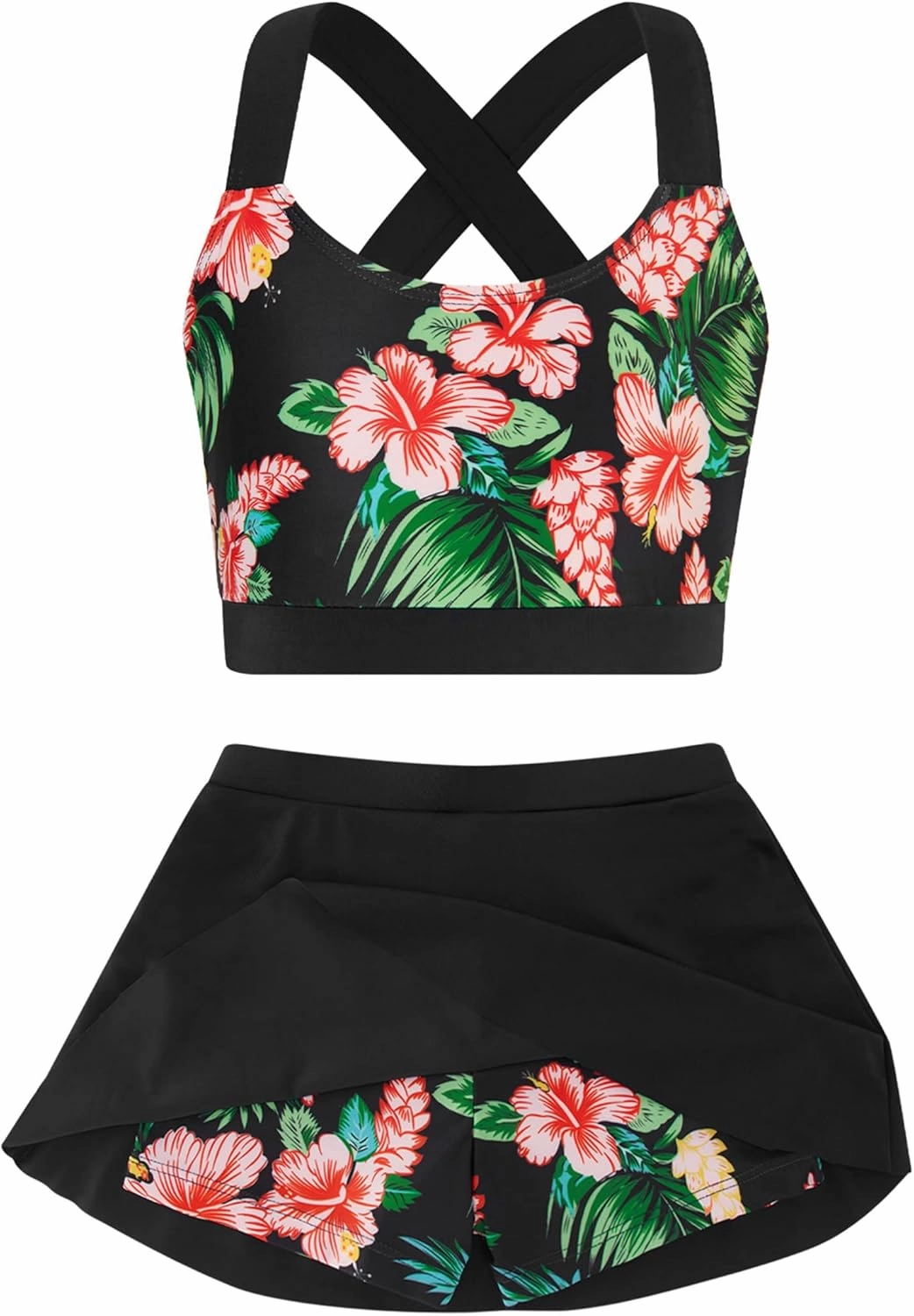 Cutemile Little Girls Two Piece Tankini Swimsuit Summer Boyshort Bathing Suit Beach Rash Guard Swimwear 6-13 Years
