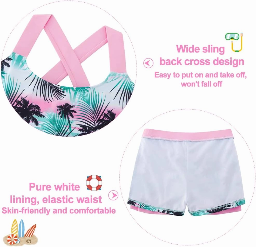 Cutemile Little Girls Two Piece Tankini Swimsuit Summer Boyshort Bathing Suit Beach Rash Guard Swimwear 6-13 Years