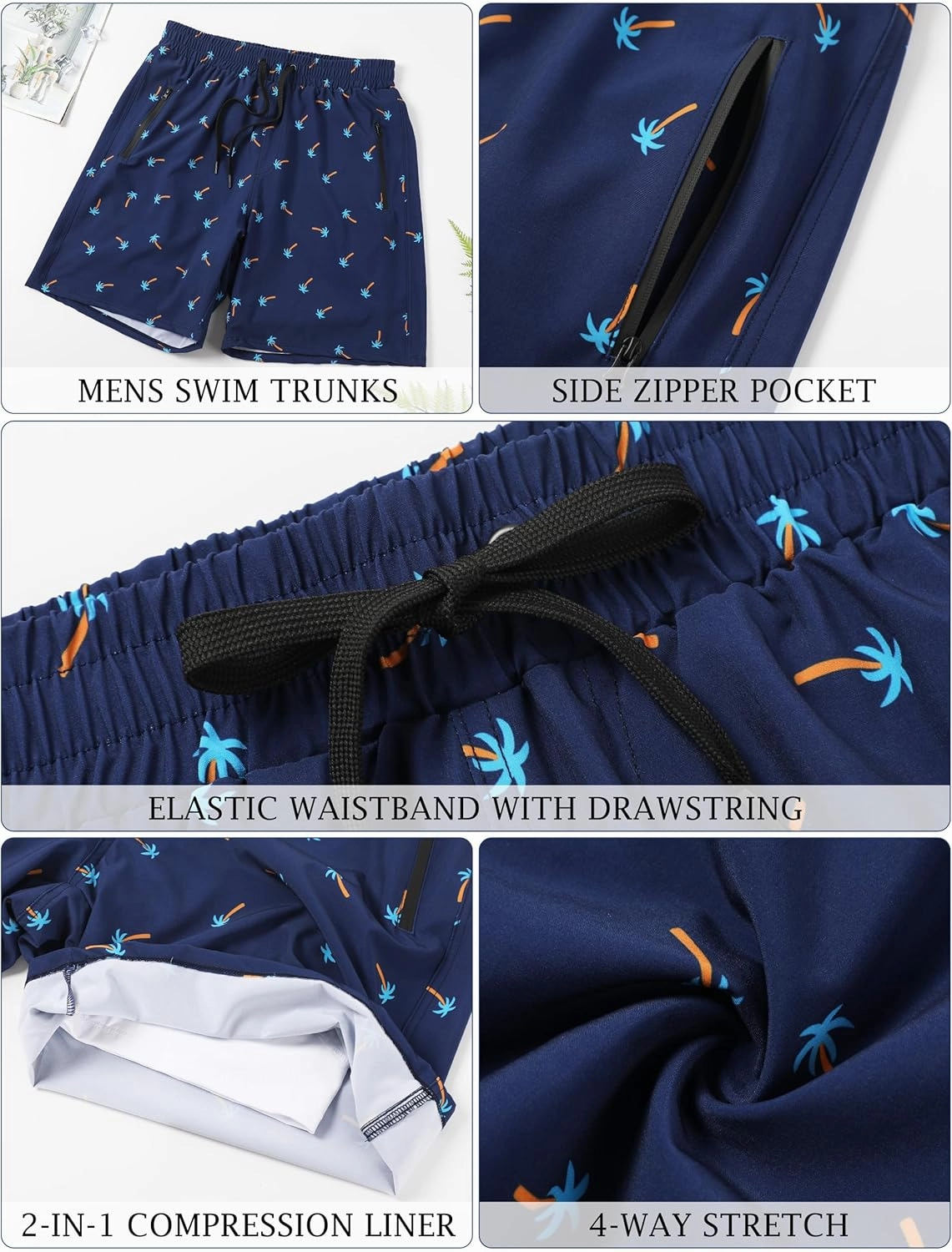 Cysincos Mens Swim Trunks with Compression Liner 7" 2 in 1 Quick Dry Swimming Swimwear Board Shorts with Zipper Pockets