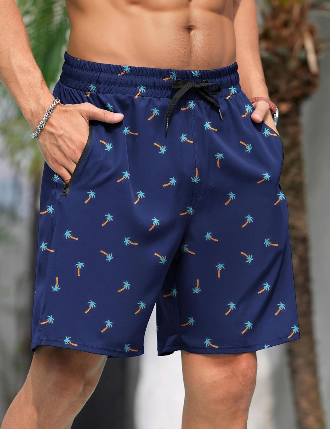 Cysincos Mens Swim Trunks with Compression Liner 7" 2 in 1 Quick Dry Swimming Swimwear Board Shorts with Zipper Pockets