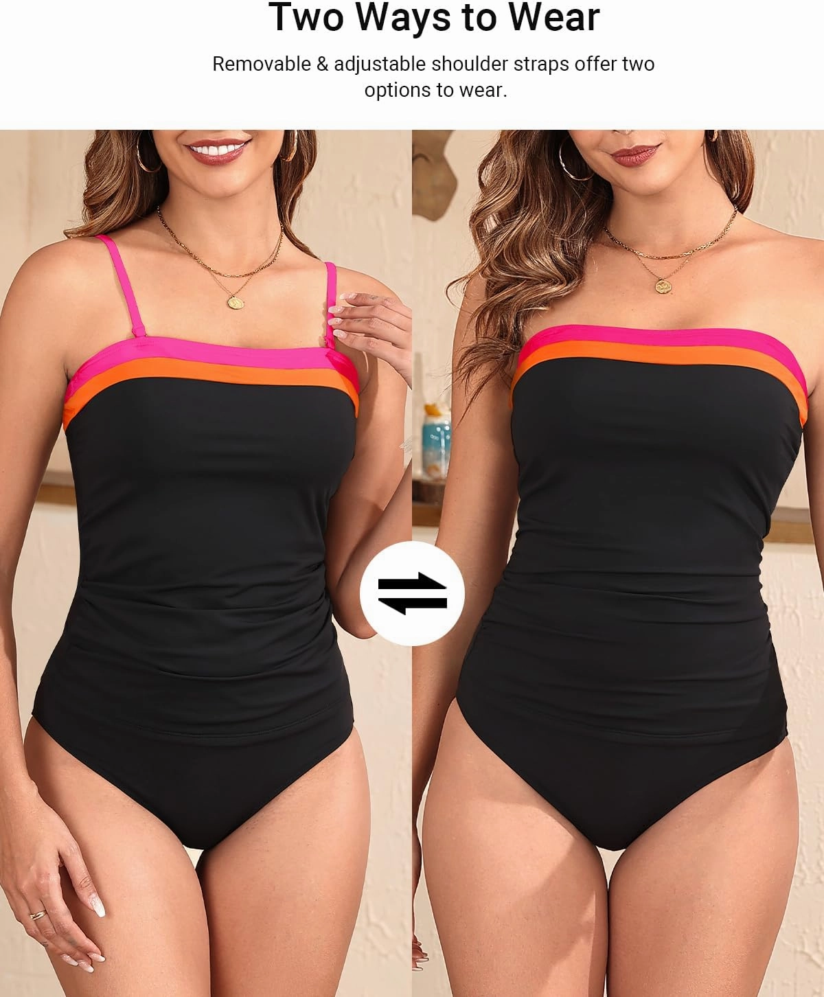 Daci Bandeau Tankini Swimsuits for Women - Two Piece Ruched Tummy Control Bathing Suit Strapless Swimwear with Bottom