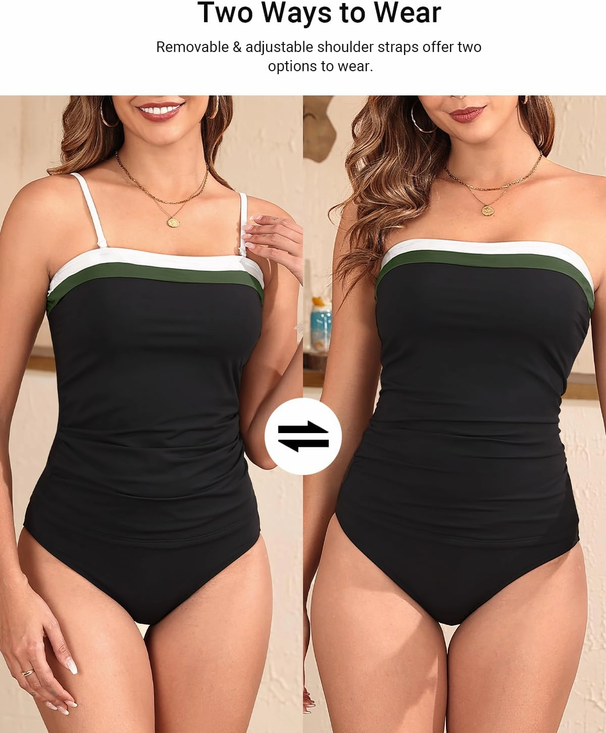 Daci Bandeau Tankini Swimsuits for Women - Two Piece Ruched Tummy Control Bathing Suit Strapless Swimwear with Bottom
