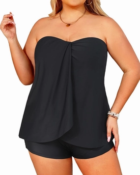 Daci Plus Size Bandeau Tankini Swimsuit for Women 2 Piece Halter Swim Top with Shorts Tummy Control Bathing Suits