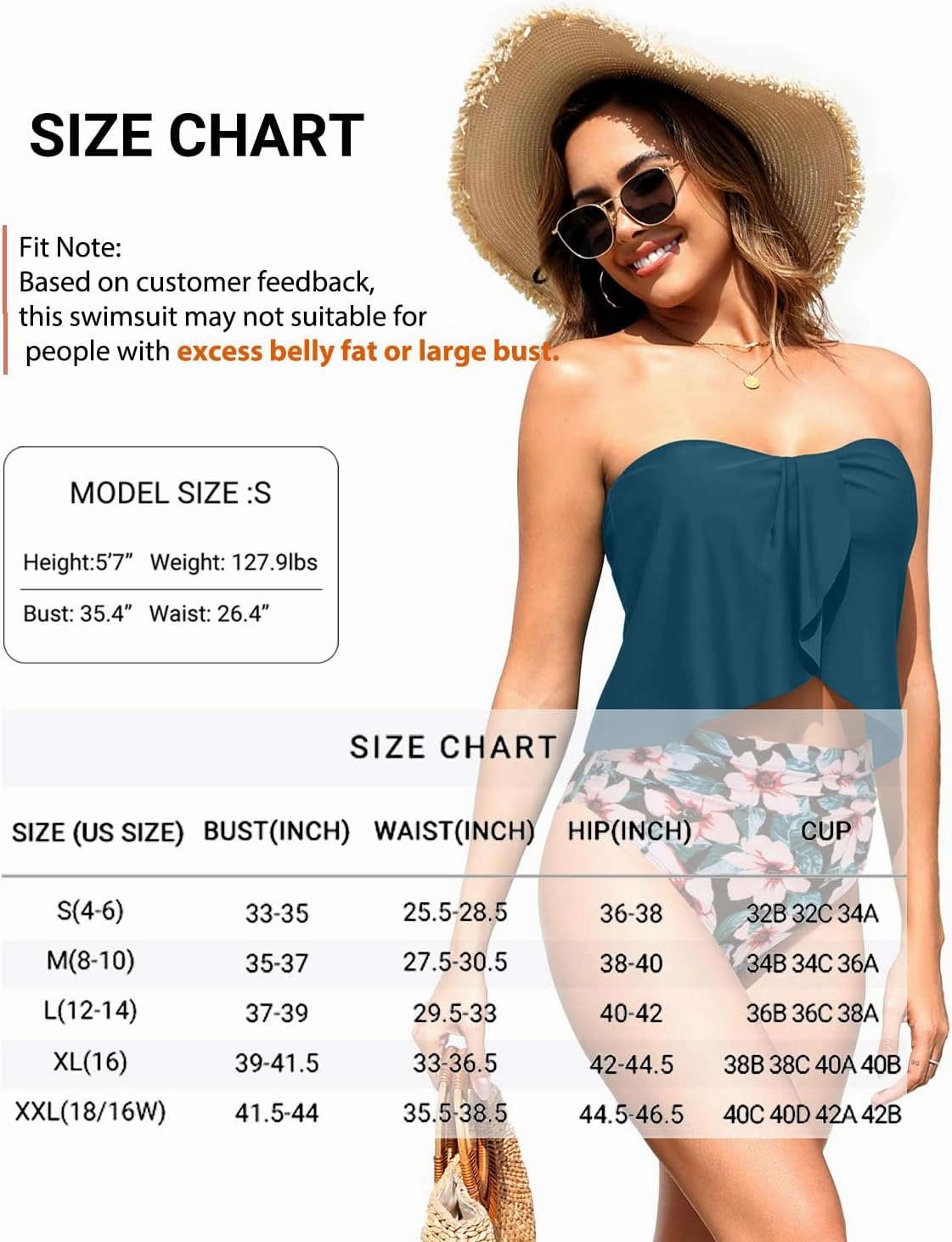Daci Strapless Tankini Swimsuits for Women - 2 Piece Bathing Suit Bandeau Top with High Waisted Bikini Bottom