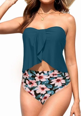 Daci Strapless Tankini Swimsuits for Women - 2 Piece Bathing Suit Bandeau Top with High Waisted Bikini Bottom