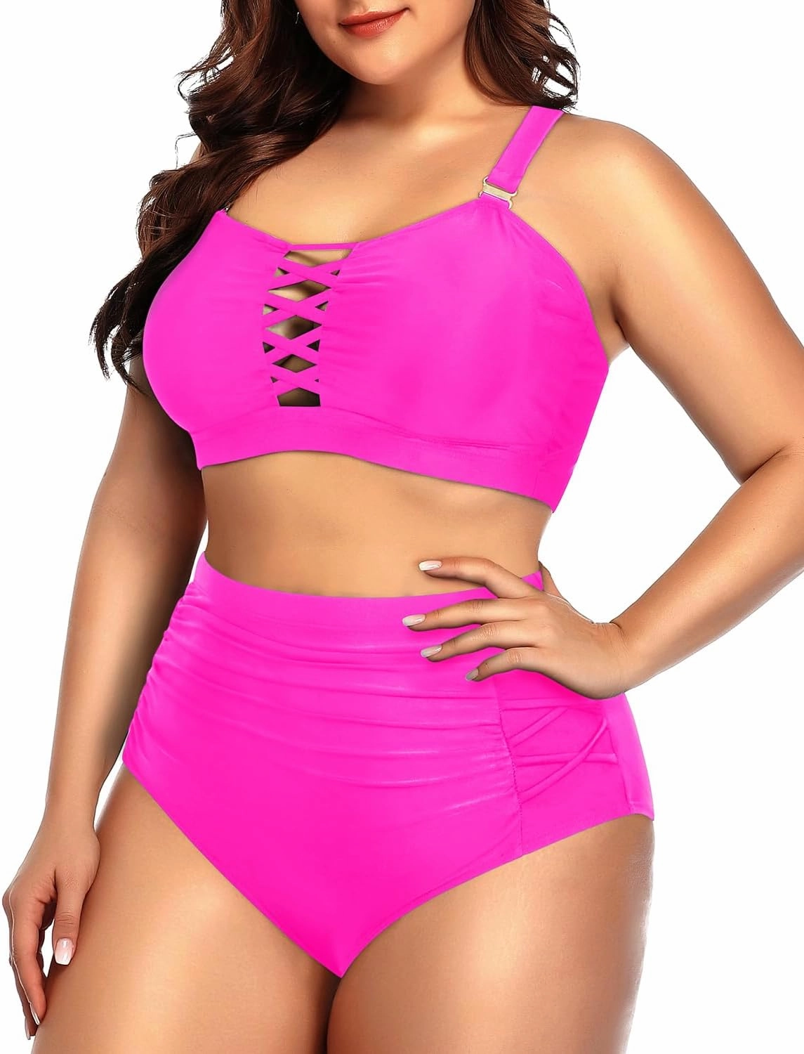 Daci Women Plus Size Two Piece Swimsuit - High Waisted Bikini Tummy Control Bathing Suit Bandeau Swimwear