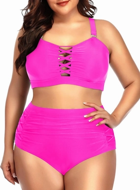 Daci Women Plus Size Two Piece Swimsuit - High Waisted Bikini Tummy Control Bathing Suit Bandeau Swimwear