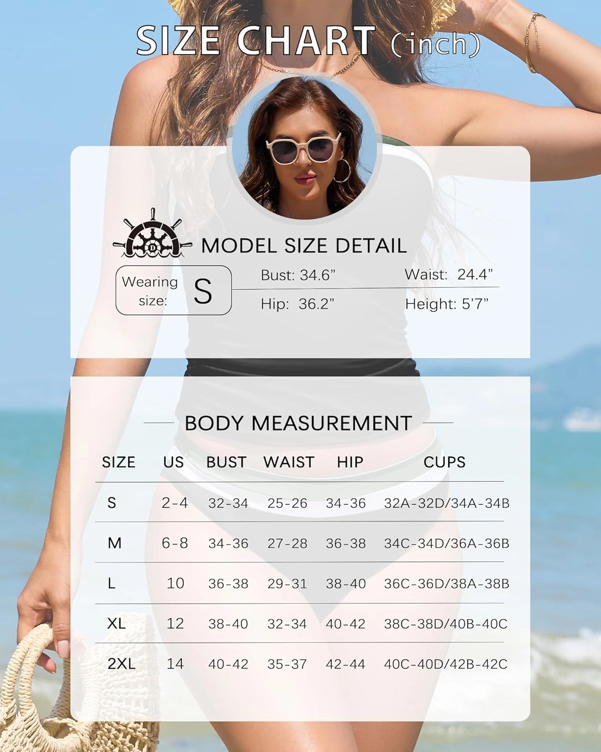 DaiLiWei Tankini Swimsuits for Women Tummy Control Bathing Suit Strapless Bandeau Swim Suits 2025 Halter Bikini Sets Teens