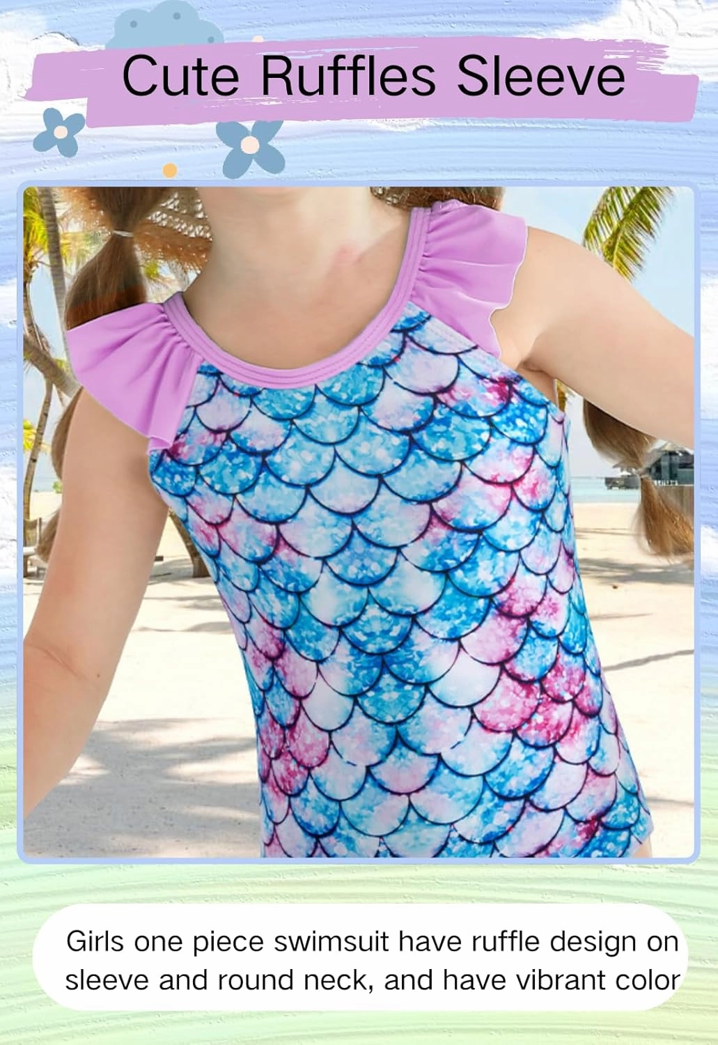 DAXIANG Girls Ruffles One Piece Swimsuits Quick Dry Beach Sport Swimwear Toddler Kids Mermaid Unicorn Bathing Suit 4-10 Years