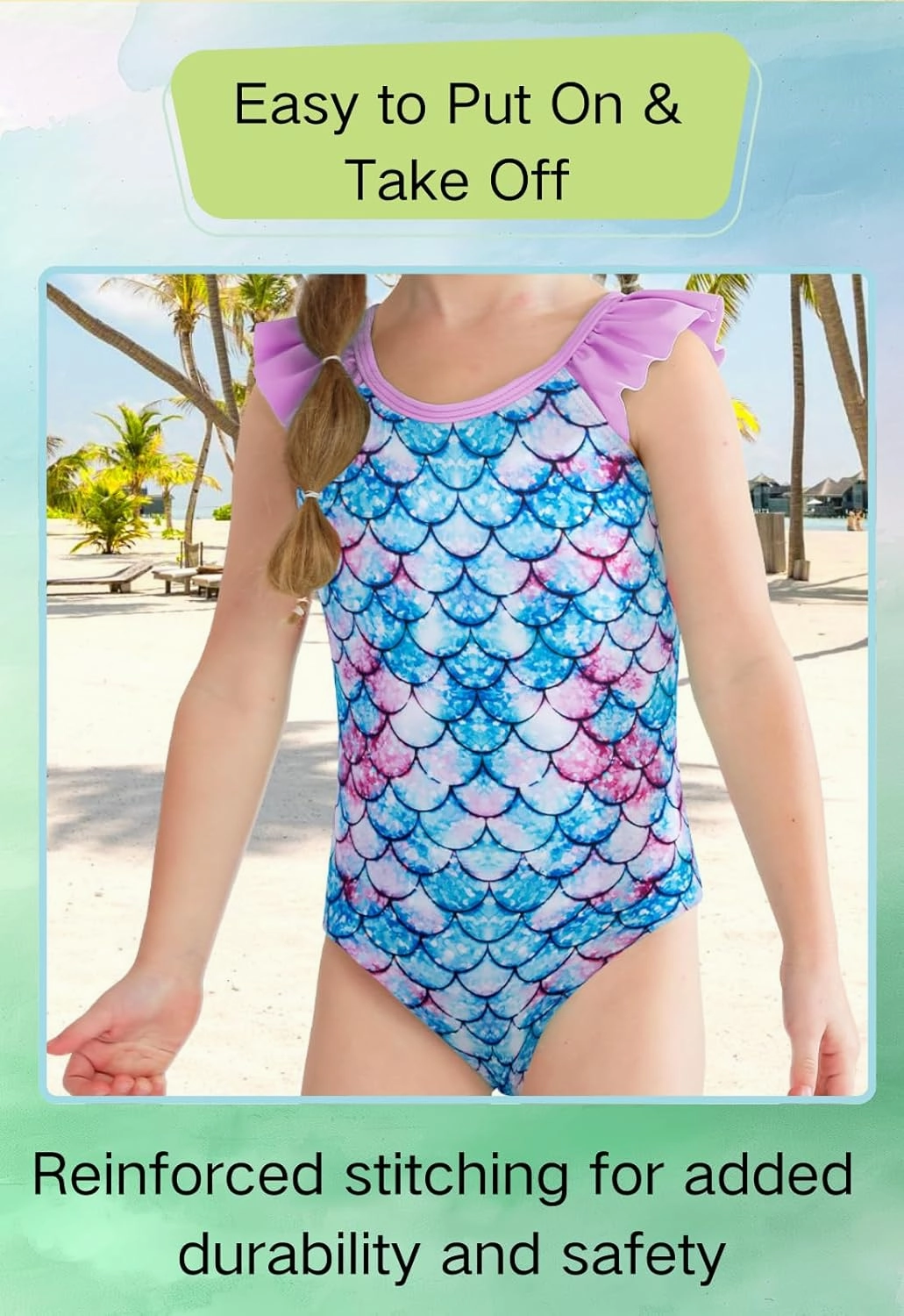 DAXIANG Girls Ruffles One Piece Swimsuits Quick Dry Beach Sport Swimwear Toddler Kids Mermaid Unicorn Bathing Suit 4-10 Years