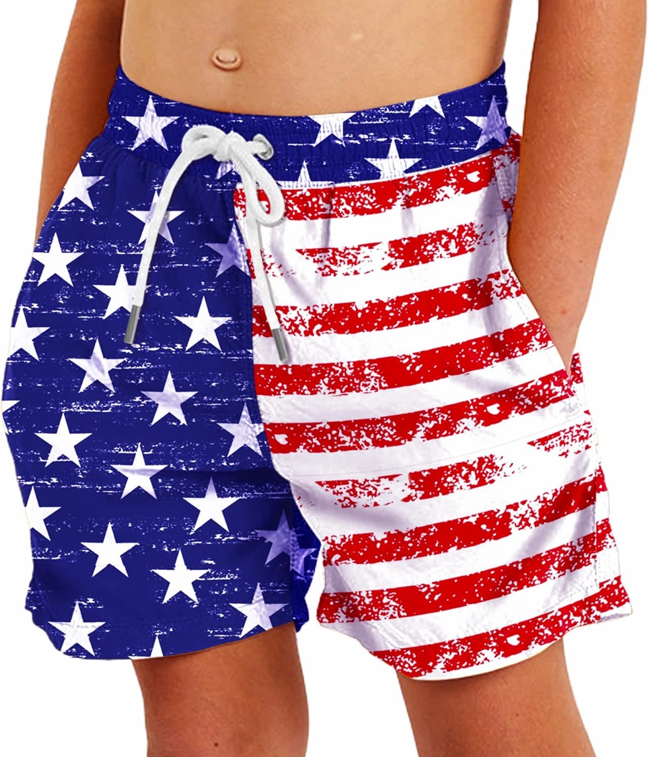 Deerose Boys Patriotic Swim Trunks with Compression Lined Kids Summer Beach Shorts 5-14 Years