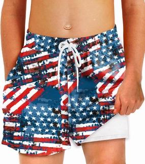 Deerose Boys Patriotic Swim Trunks with Compression Lined Kids Summer Beach Shorts 5-14 Years