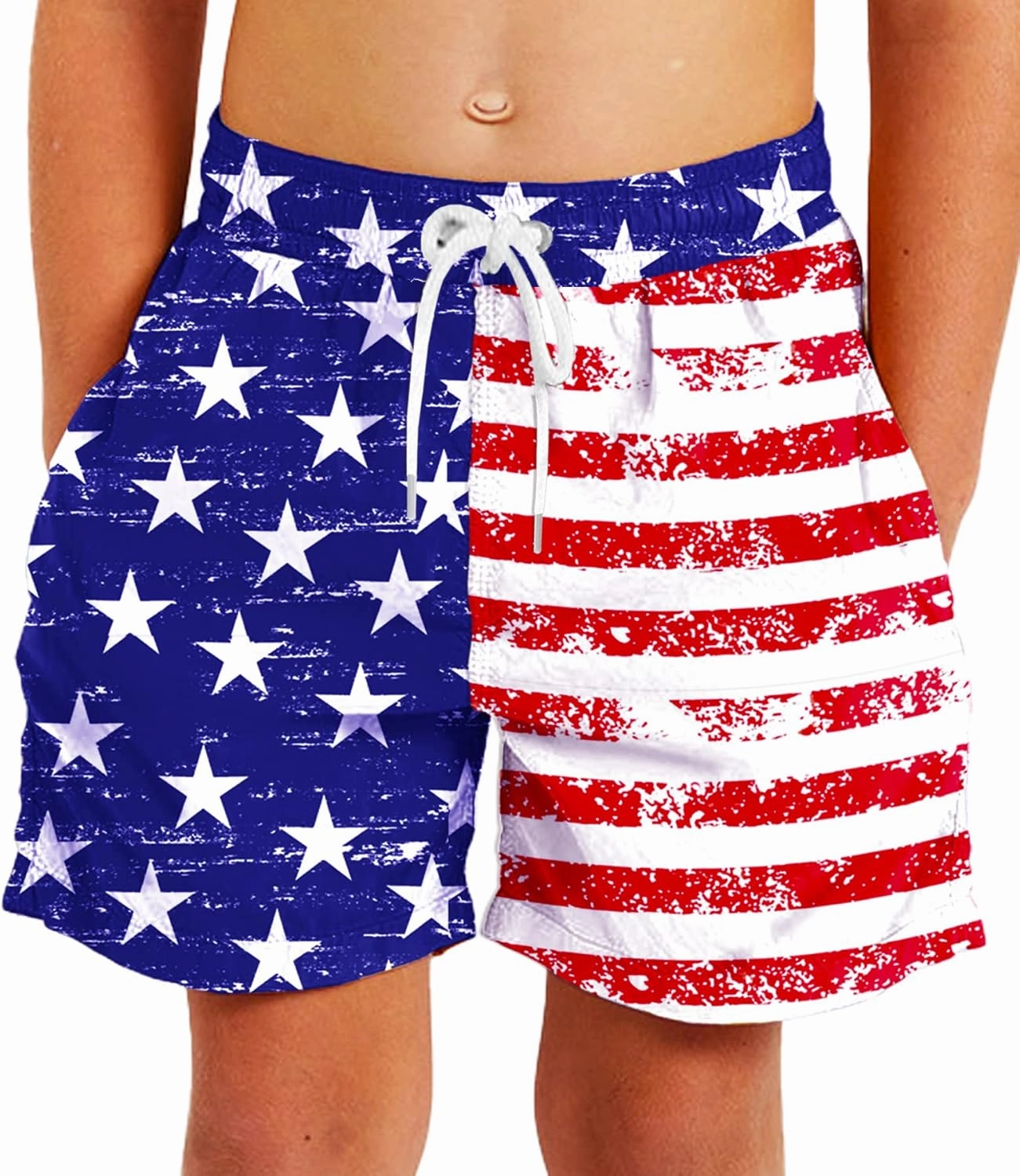 Deerose Boys Patriotic Swim Trunks with Compression Lined Kids Summer Beach Shorts 5-14 Years