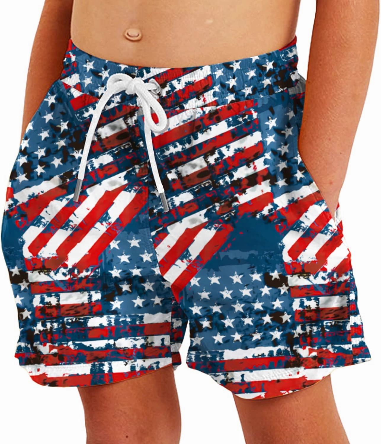 Deerose Boys Patriotic Swim Trunks with Compression Lined Kids Summer Beach Shorts 5-14 Years