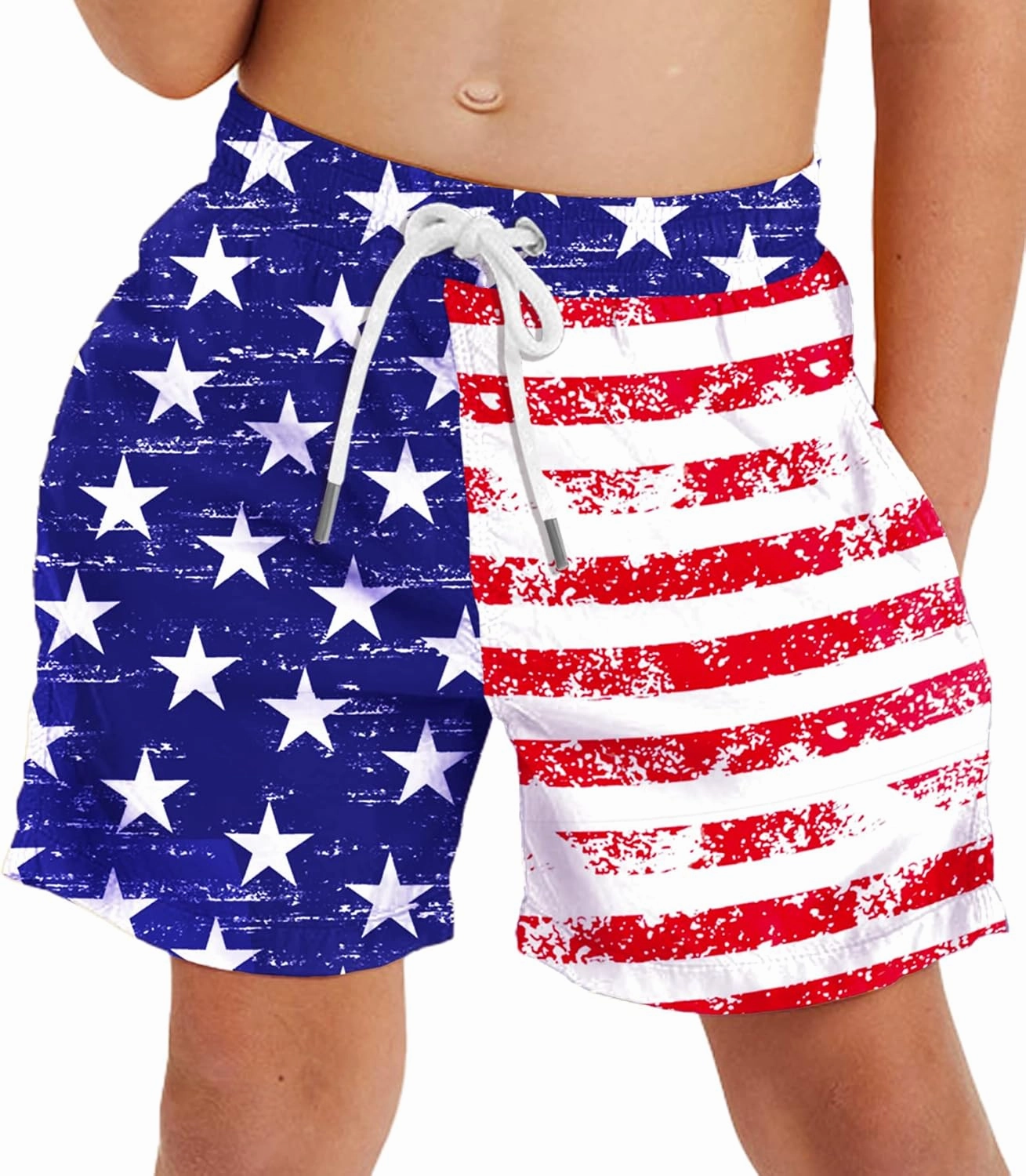 Deerose Boys Patriotic Swim Trunks with Compression Lined Kids Summer Beach Shorts 5-14 Years