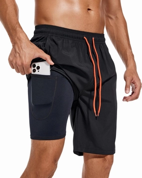 difficort Mens Swim Trunks Quick Dry Bathing Suit 9 inch Inseam Board Shorts with Compression Liner and Zipper Pocket