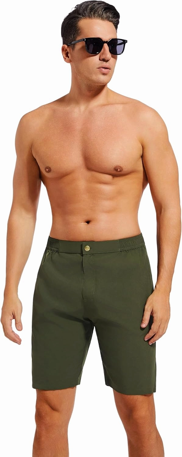 difficort Mens Swim Trunks with Compression Liner 9" Zipper Fly Bathing Suits Quick Dry Swimming Shorts with Zipper Pockets