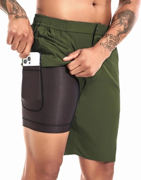 difficort Mens Swim Trunks with Compression Liner 9" Zipper Fly Bathing Suits Quick Dry Swimming Shorts with Zipper Pockets