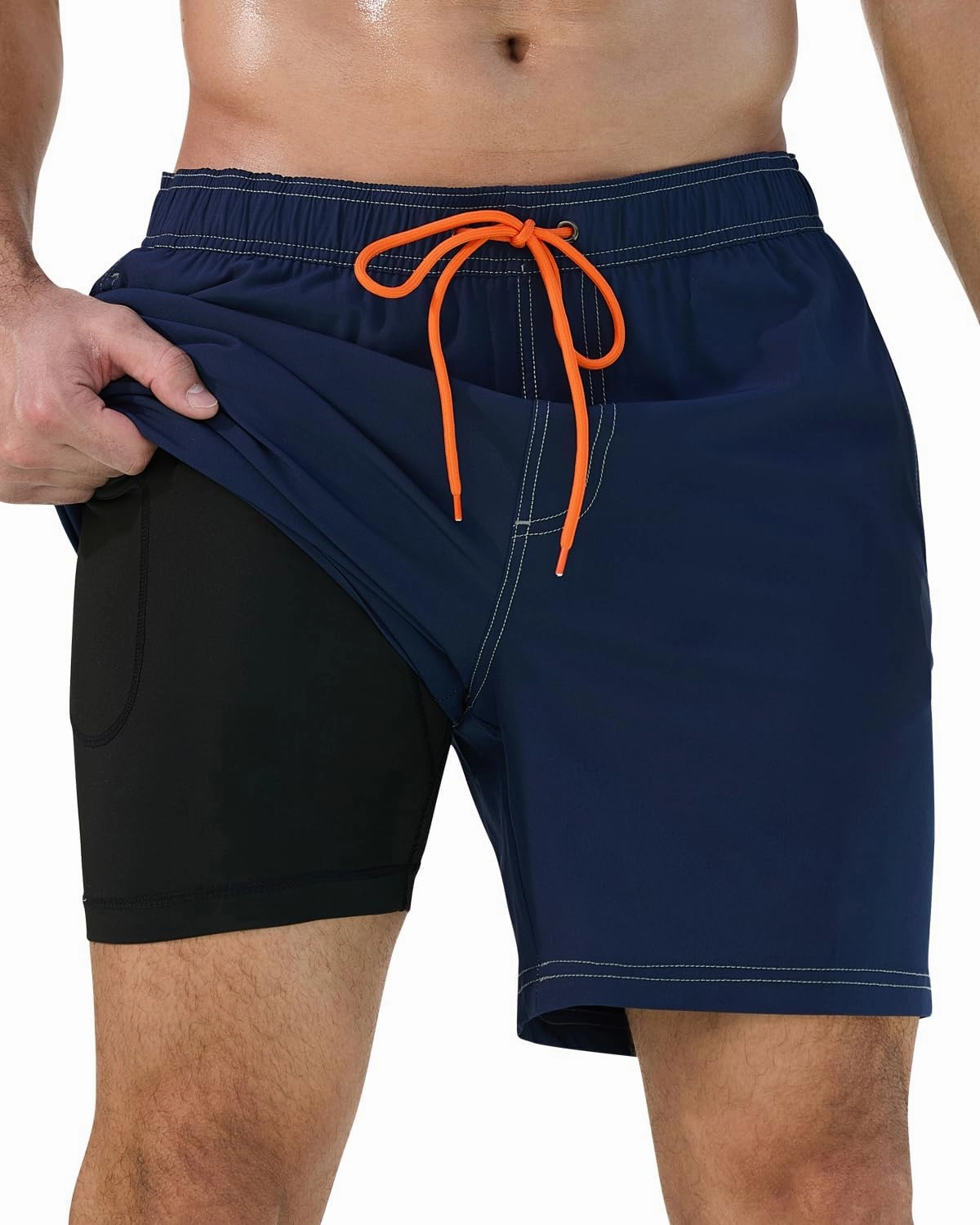 difficort Mens Swim Trunks with Compression Liner Quick-Dry Bathing Suit with Zipper Pockets
