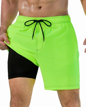 difficort Mens Swim Trunks with Compression Liner Quick-Dry Bathing Suit with Zipper Pockets