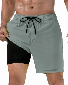 difficort Mens Swim Trunks with Compression Liner Quick-Dry Bathing Suit with Zipper Pockets