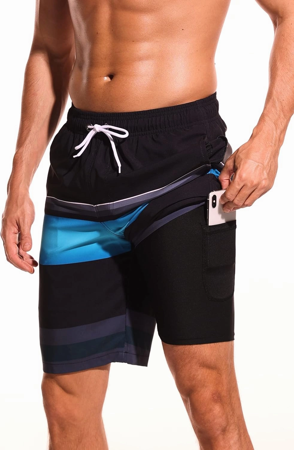 difficort Mens Swim Trunks with Compression Liner Quick Dry Bathing Suits Shorts with Zipper Pockets