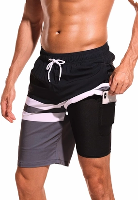 difficort Mens Swim Trunks with Compression Liner Quick Dry Bathing Suits Shorts with Zipper Pockets