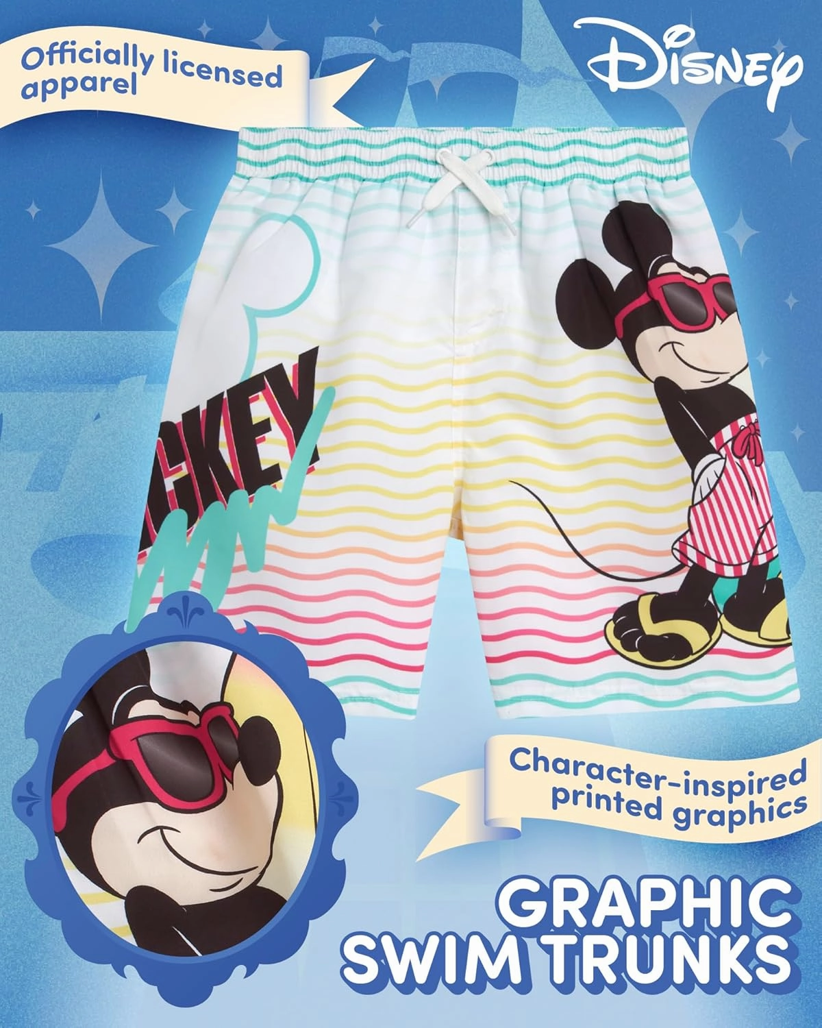 Disney Boys Swim Trunks - Cars Lightning McQueen Mickey Mouse Toy Story Buzz Lightyear Toddler Boy Swim Shorts (Sizes: 2T-7)