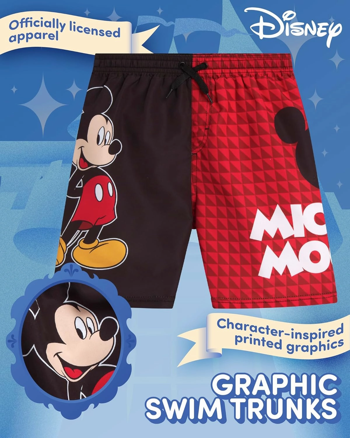 Disney Boys Swim Trunks - Cars Lightning McQueen Mickey Mouse Toy Story Buzz Lightyear Toddler Boy Swim Shorts (Sizes: 2T-7)