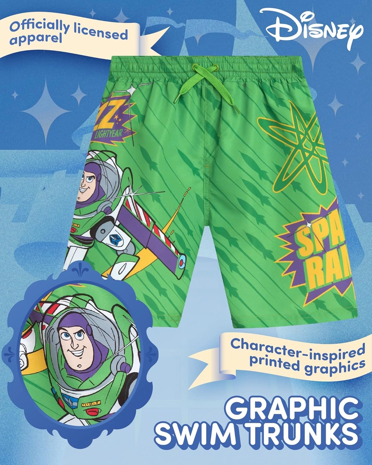 Disney Boys Swim Trunks - Cars Lightning McQueen Mickey Mouse Toy Story Buzz Lightyear Toddler Boy Swim Shorts (Sizes: 2T-7)