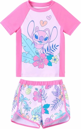 Disney Frozen Elsa Princess Girls Two Piece UPF 50  Protection Quick-Dry Short Sleeve Swim Sets Rashguard Bathing Suit