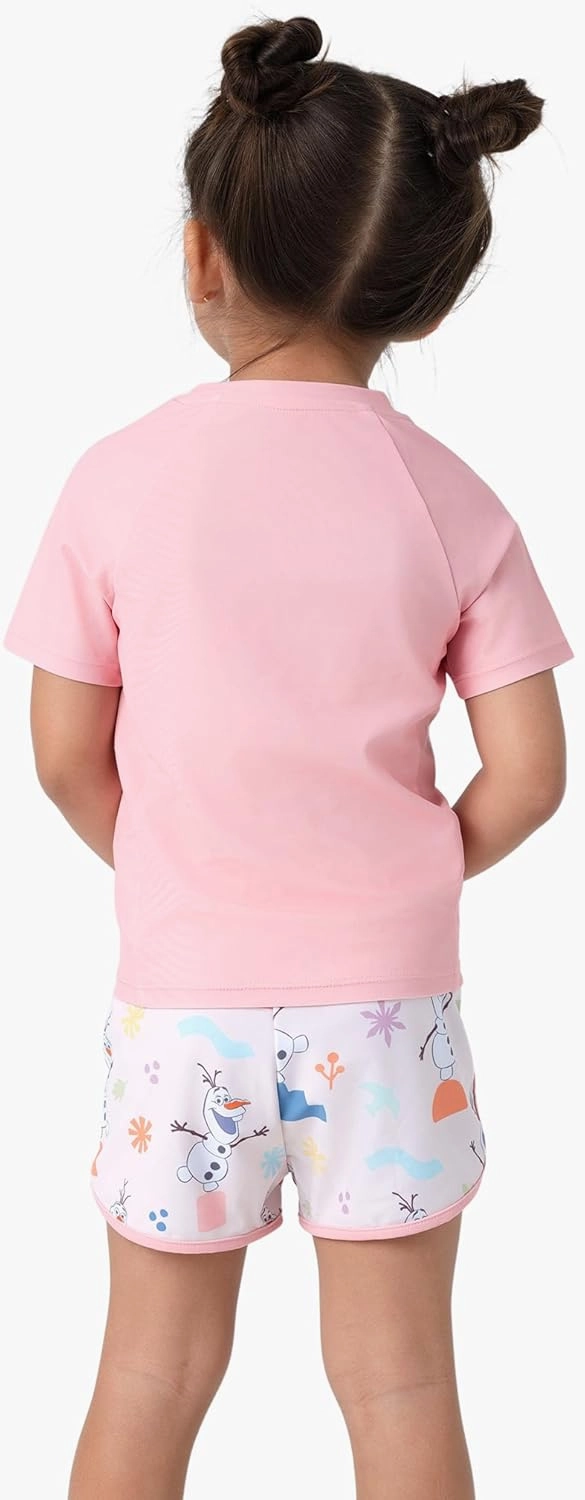 Disney Frozen Elsa Princess Girls Two Piece UPF 50  Protection Quick-Dry Short Sleeve Swim Sets Rashguard Bathing Suit