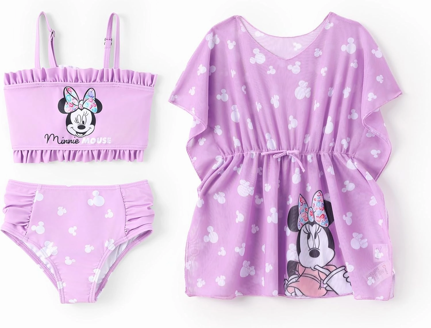 Disney Frozen Elsa Princess Minnie Ariel Girl 3 Piece Swimsuit Bikini Tankini Bathing Suit with Cover Up Set UPF 50  Swimwear
