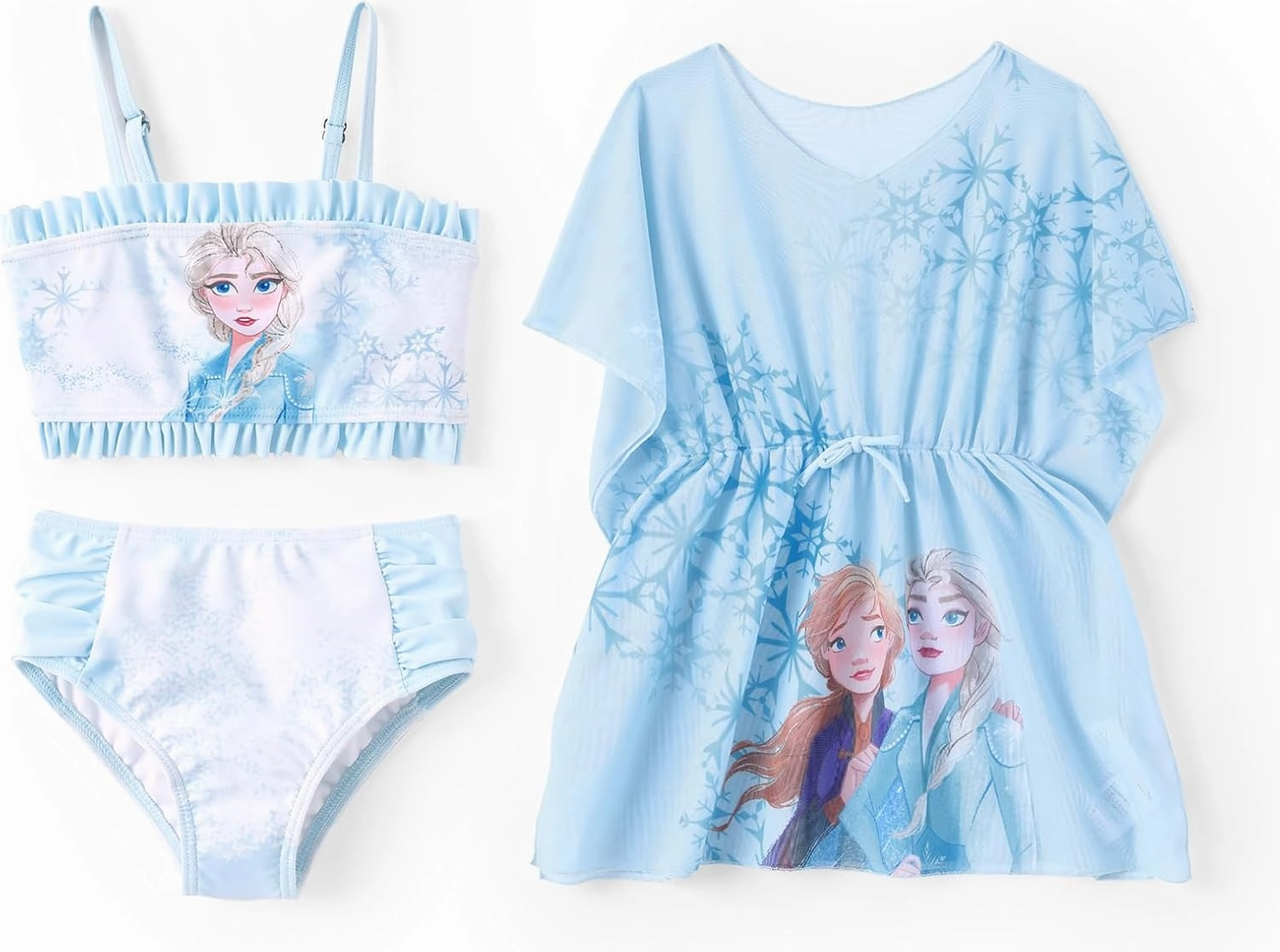 Disney Frozen Elsa Princess Minnie Ariel Girl 3 Piece Swimsuit Bikini Tankini Bathing Suit with Cover Up Set UPF 50  Swimwear