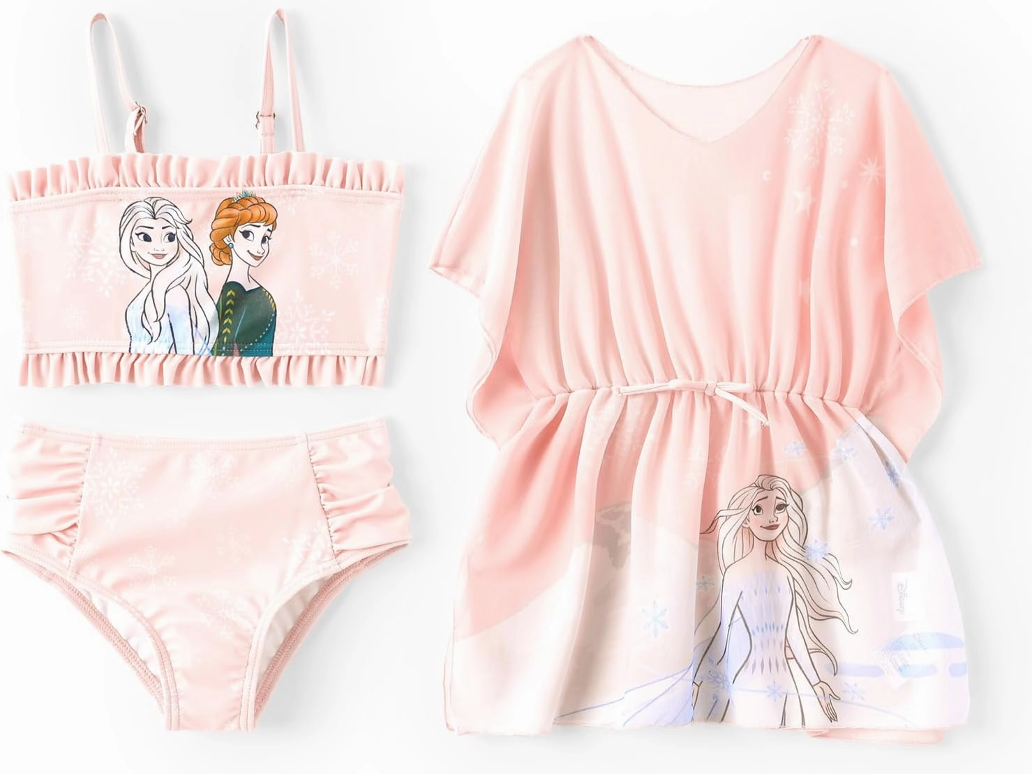 Disney Frozen Elsa Princess Minnie Ariel Girl 3 Piece Swimsuit Bikini Tankini Bathing Suit with Cover Up Set UPF 50  Swimwear