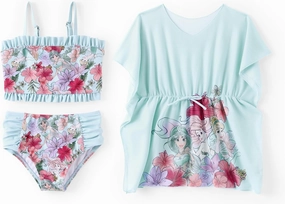 Disney Frozen Elsa Princess Minnie Ariel Girl 3 Piece Swimsuit Bikini Tankini Bathing Suit with Cover Up Set UPF 50  Swimwear