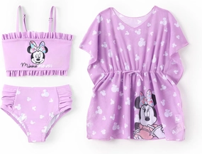 Disney Frozen Elsa Princess Minnie Ariel Girl 3 Piece Swimsuit Bikini Tankini Bathing Suit with Cover Up Set UPF 50  Swimwear