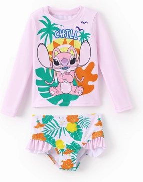 Disney Mickey and Friends Girl Two Piece Long Sleeve Swimsuit Rashguard Bathing Suit