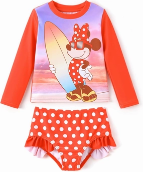 Disney Mickey and Friends Girl Two Piece Long Sleeve Swimsuit Rashguard Bathing Suit