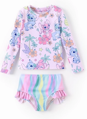 Disney Mickey and Friends Girl Two Piece Long Sleeve Swimsuit Rashguard Bathing Suit