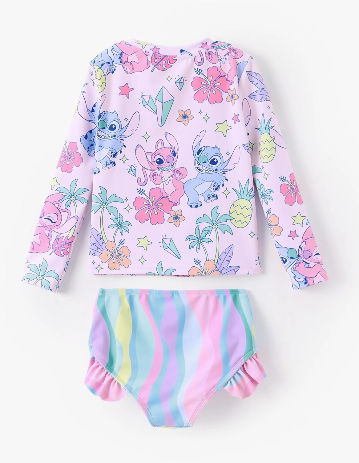 Disney Mickey and Friends Girl Two Piece Long Sleeve Swimsuit Rashguard Bathing Suit