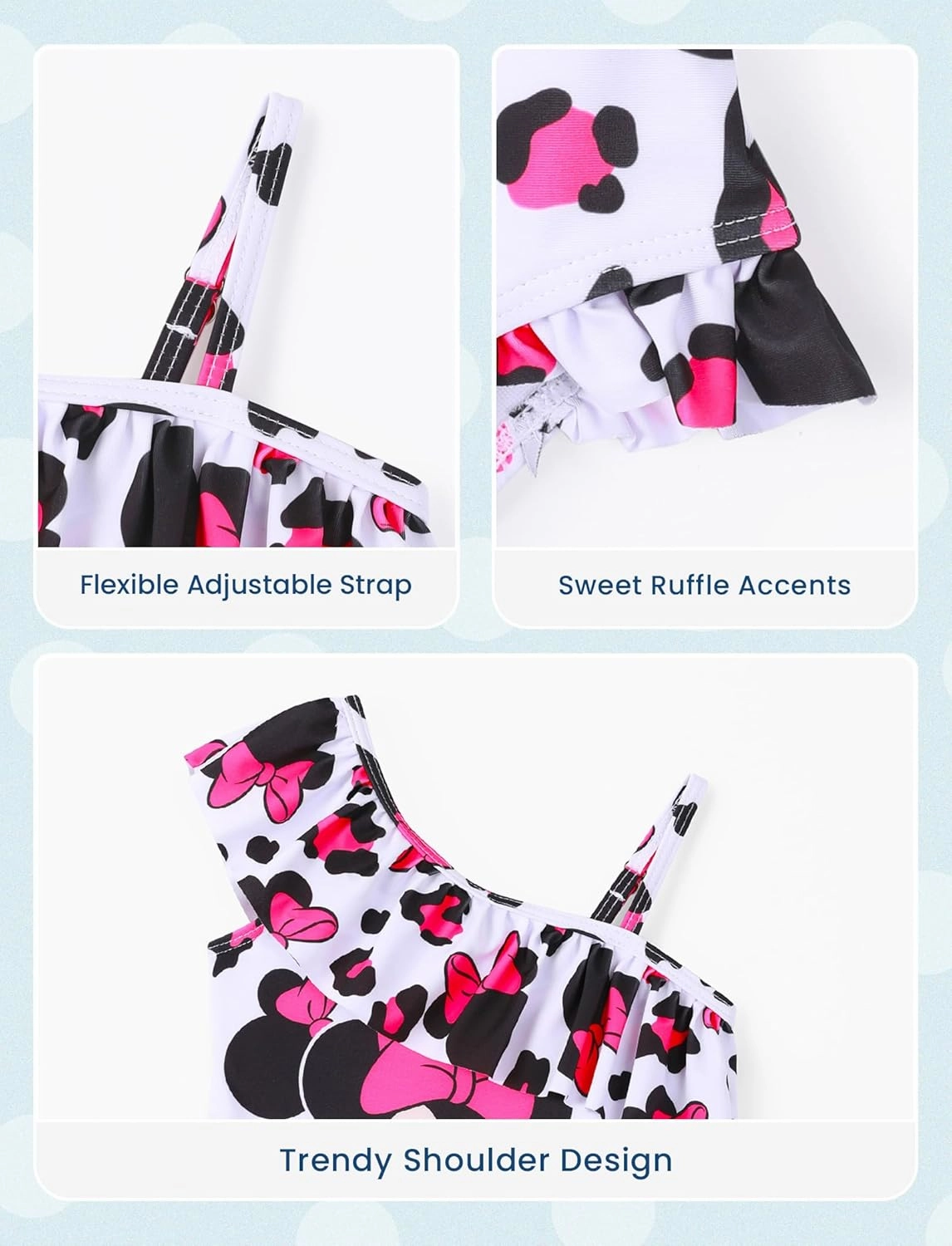 Disney Mickey and Friends Girls One Piece Swimsuits Ruffles Swimwear Beach Sport Bathing Suit