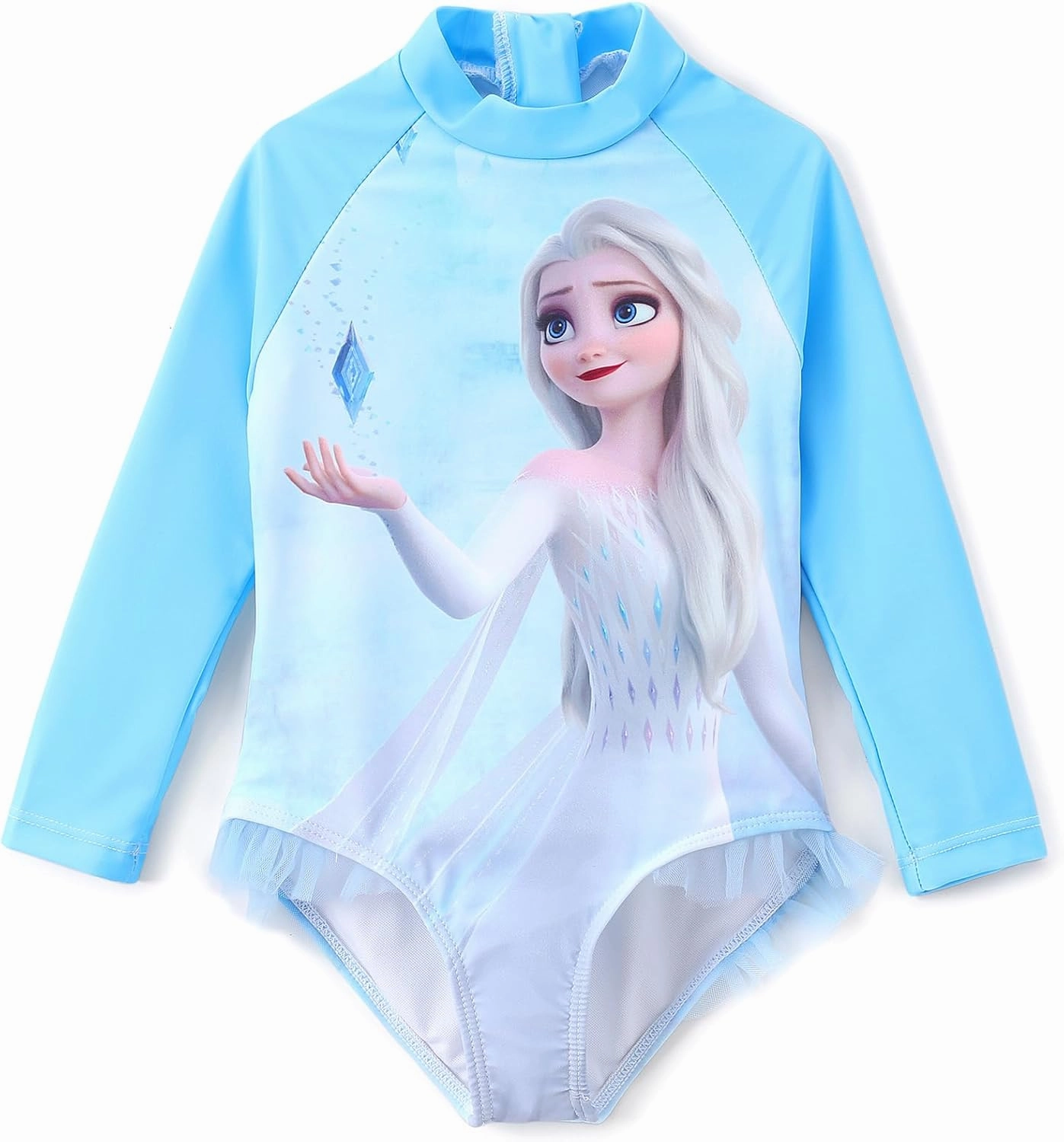 Disney Princess Frozen Elsa Minnie Stitch One Piece Swimsuit Rashguard Bathing Suit UPF 50 Toddler Girl Long Sleeve Swimwear