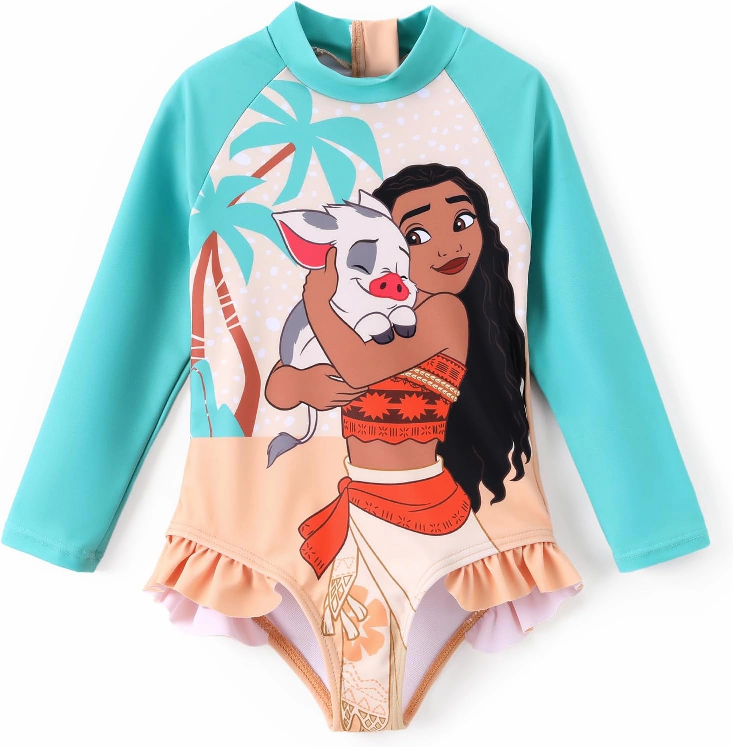 Disney Princess Frozen Elsa Minnie Stitch One Piece Swimsuit Rashguard Bathing Suit UPF 50 Toddler Girl Long Sleeve Swimwear
