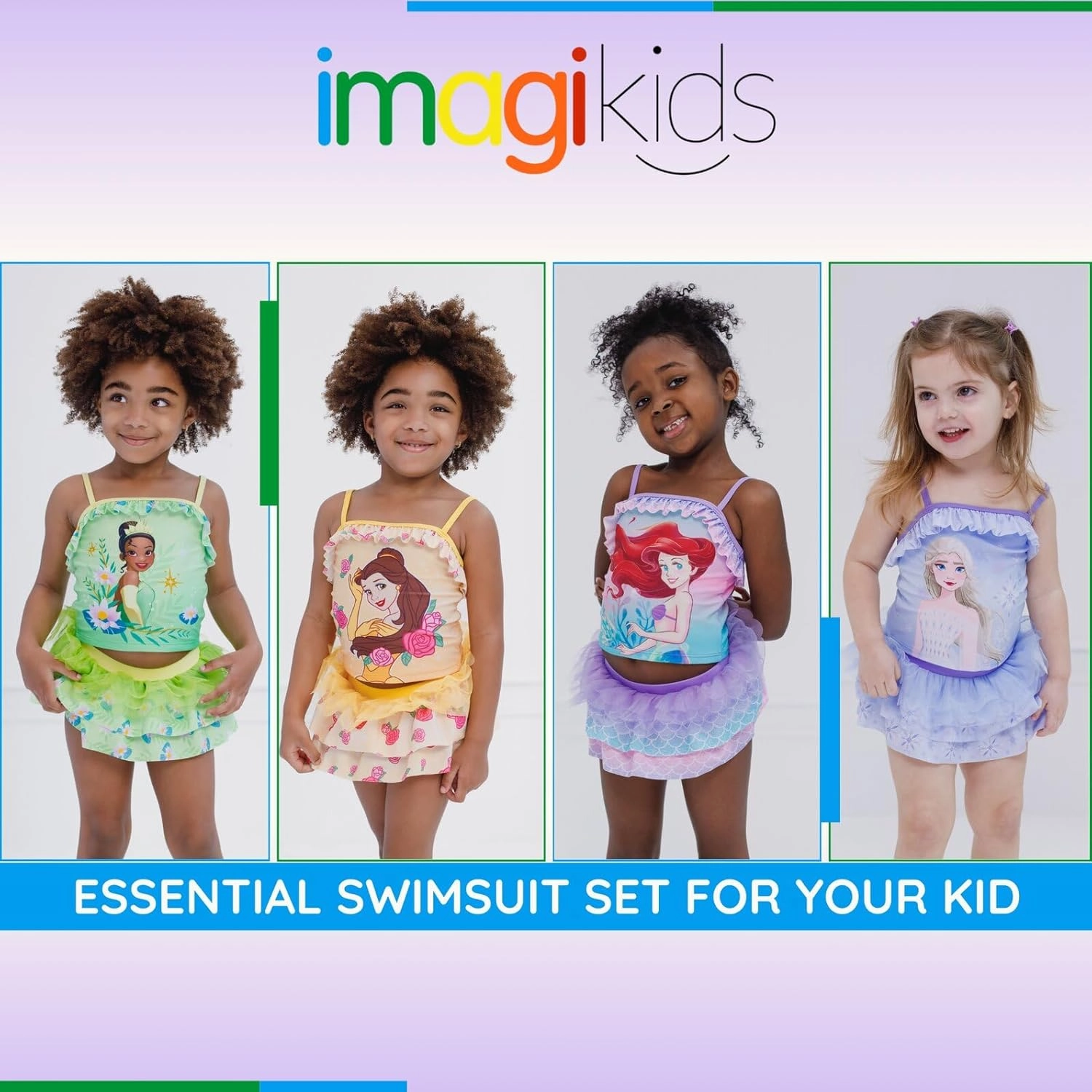 Disney Princess Girls UPF 50  Tankini Top and Swim Skirt Swimsuit Set Toddler to Big Kid Sizes (2T - 10-12)